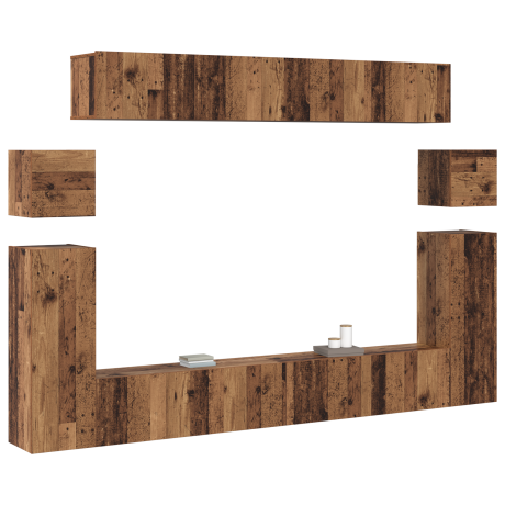 vidaXL Tv-meubelset met plank 8 pcs Oude hout Medium 30.5 x 30 x 30 cm afbeelding3 - 1