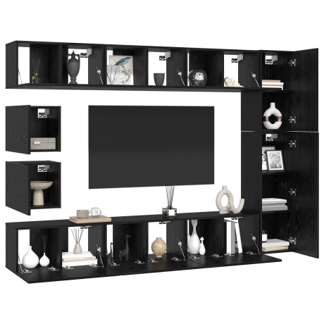 vidaXL Tv-meubelset met plank Wandgemonteerd Anders met opslag 10 pcs Zwart eiken Bewerkt hout afbeelding3 - 1