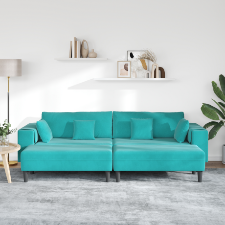 vidaXL Velours Bank met kussen met kussen 3 pcs Turquoise 208 cm Fluweel afbeelding3 - 1