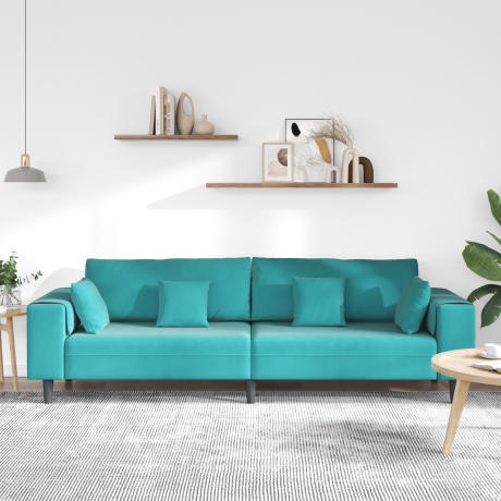 vidaXL Velours Bank met kussen met kussen Turquoise 208 cm Fluweel afbeelding3 - 1