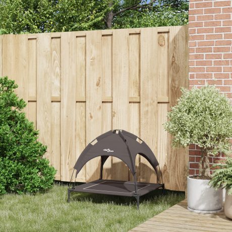 vidaXL Verhoogd Hondenbed Bruin Polyester, Metaal Middelgroot afbeelding3 - 1