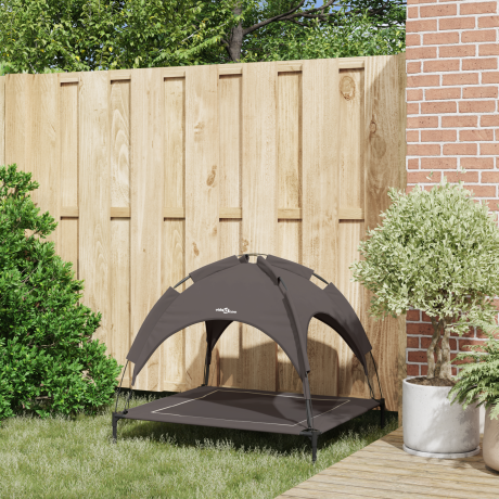 vidaXL Verhoogd Hondenbed met Afneembaar Dak Bruin Staal afbeelding3 - 1