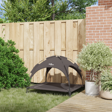 vidaXL Verhoogd Hondenbed met Afneembaar Dak Bruin XL Staal afbeelding3 - 1