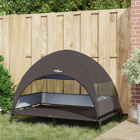 vidaXL Verhoogd Hondenbed met Afneembaar Dak Bruin XL Staal afbeelding3 - 1