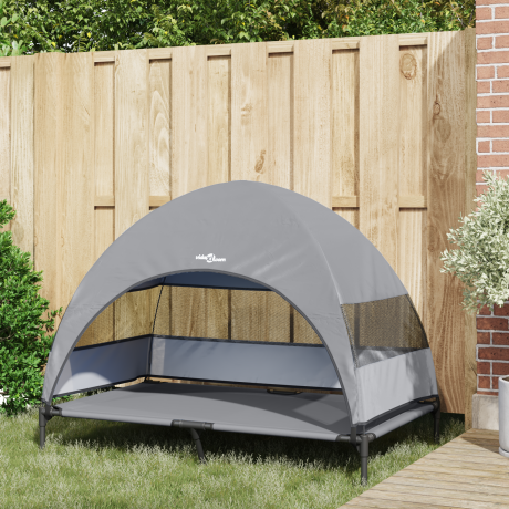 vidaXL Verhoogd Hondenbed met Afneembaar Dak Lichtgrijs XL Staal afbeelding3 - 1