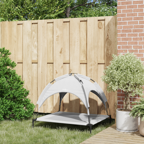 vidaXL Verhoogd Hondenbed met Afneembaar Dak Zilvergrijs L Staal afbeelding3 - 1