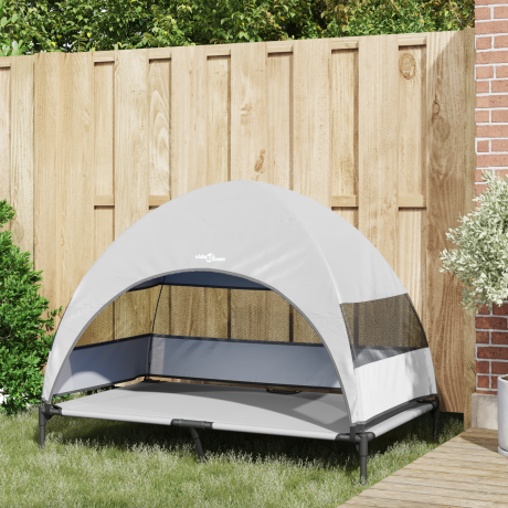 vidaXL Verhoogd Hondenbed met Afneembaar Dak Zilvergrijs XL Staal afbeelding3 - 1