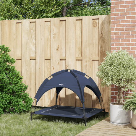 vidaXL Verhoogd Hondenbed met Verwijderbaar Dak Marineblauw L Staal afbeelding3 - 1