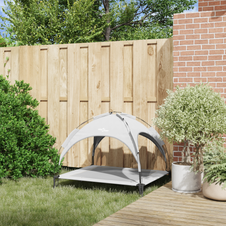 vidaXL Verhoogd Hondenbed met Verwijderbaar Dak Zilvergrijs XL Staal afbeelding3 - 1