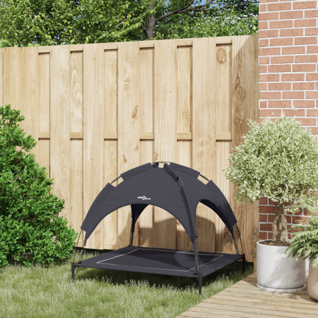 vidaXL Verhoogd Hondenbed met Verwijderbaar Dak Zwart L Staal afbeelding3 - 1