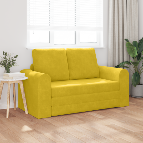 vidaXL Vloersofa Bed 2-in-1 Geel 148x71x83 cm Fluweel afbeelding3 - 1