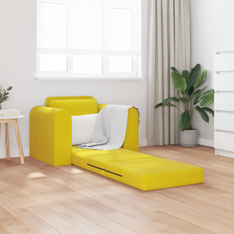 vidaXL Vloersofa Bed 2-in-1 Geel 98x71x83 cm Fluweel afbeelding3 - 1