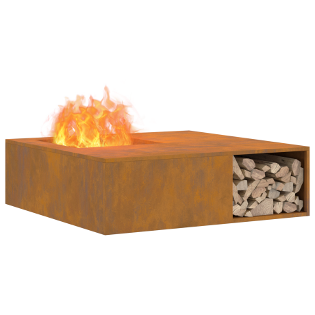 vidaXL Vuurkorf met Houtopslag 100x100x30 cm Weerbestendig Staal afbeelding3 - 1