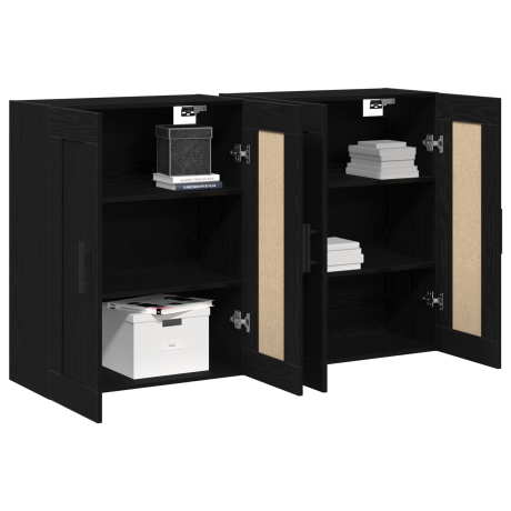 vidaXL Wand Gemonteerde Kasten 2 stuks Zwart Eiken Engineered Wood afbeelding3 - 1
