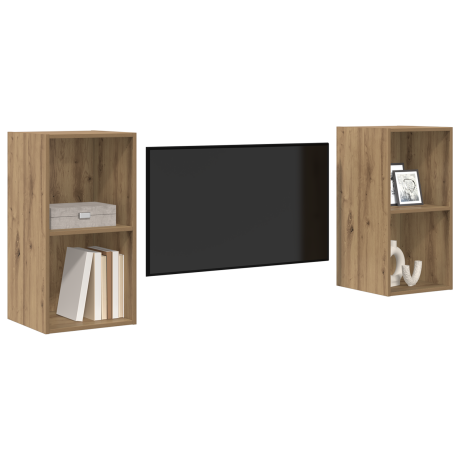 vidaXL Wand TV Kast 2 pcs Ambachtelijk eiken 37 x 37 x 72 cm afbeelding3 - 1