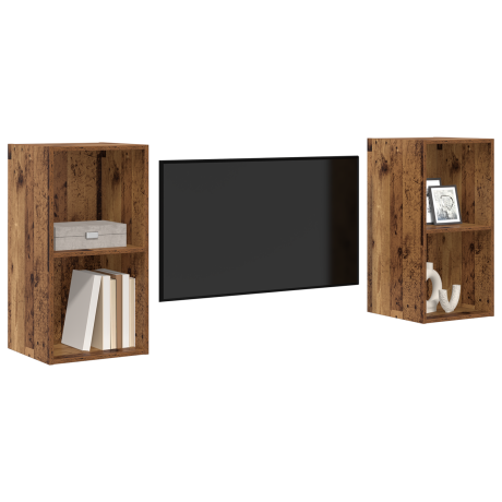 vidaXL Wand TV Kast 2 pcs Oude hout 37 x 37 x 72 cm Bewerkt hout afbeelding3 - 1