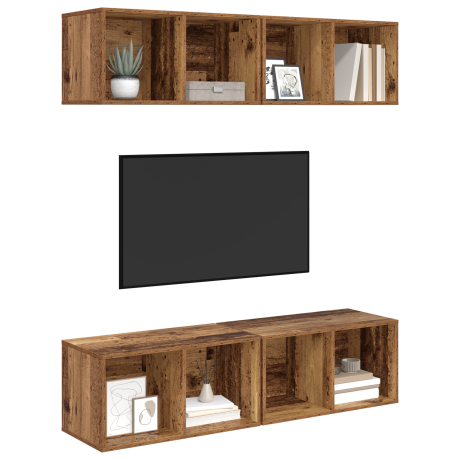 vidaXL Wand TV Kast 4 pcs Oud hout 37 x 37 x 72 cm Bewerkt hout afbeelding3 - 1