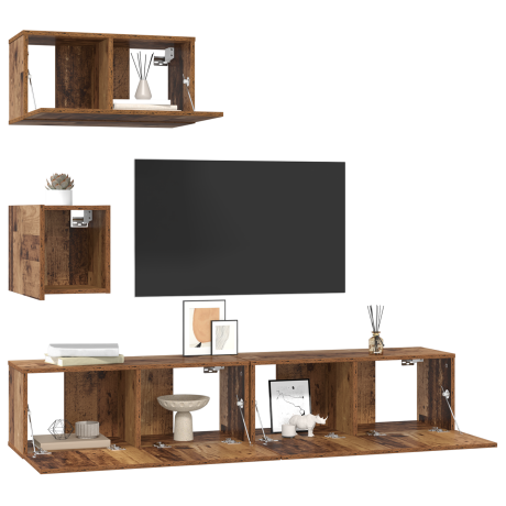 vidaXL Wand TV Kast 4 pcs Oud hout 80 x 30 x 30.5 cm Bewerkt hout afbeelding3 - 1