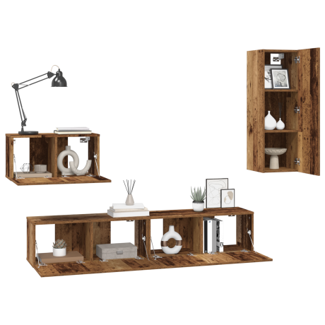 vidaXL Wand TV Kast met plank Anders met opslag met de deur 4 pcs Oude hout Medium Engineered hout afbeelding3 - 1