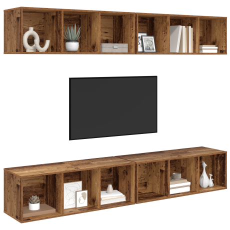 vidaXL Wand TV Kast met plank met opslag 4 pcs Oud hout 37 x 37 x 107.5 cm afbeelding3 - 1