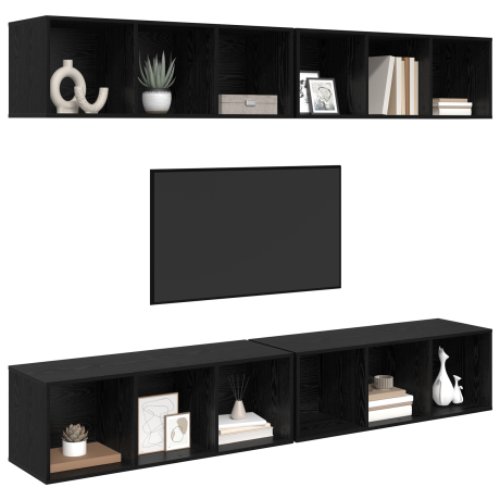 vidaXL Wand TV Kast met plank met opslag 4 pcs Zwart eiken 37 x 37 x 107.5 cm afbeelding3 - 1