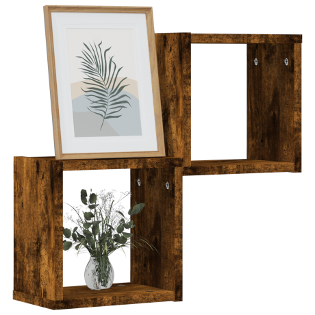 vidaXL Wandcube Planken 2 Stuks Rokend Eiken 26x15x26 cm Kunststof Hout afbeelding3 - 1