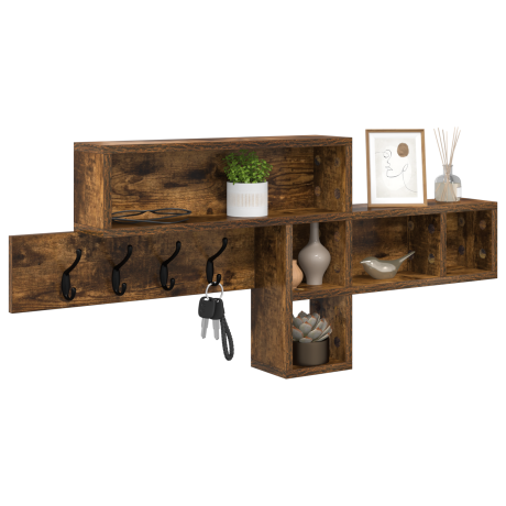 vidaXL Wandgemonteerde kapstok Gerookt eiken 100 x 12 x 43.5 cm afbeelding3 - 1