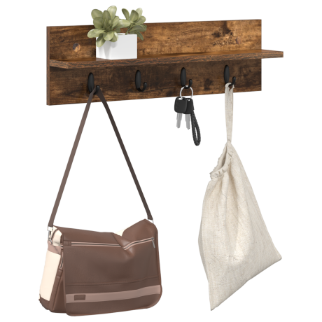 vidaXL Wandgemonteerde kapstok Gerookt eiken 60 x 10.5 x 18 cm afbeelding3 - 1