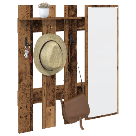 vidaXL Wandgemonteerde kapstok met opslag met spiegel Oude hout 100 x 10 x 100 cm afbeelding3 - 1
