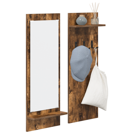 vidaXL Wandgemonteerde kapstok met plank Gerookt eiken 70 x 10 x 90 cm afbeelding3 - 1