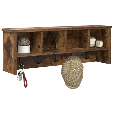 vidaXL Wandgemonteerde kapstok met plank Gerookt eiken 75 x 16 x 26 cm afbeelding3 - 1
