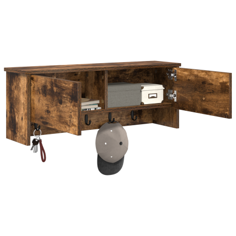 vidaXL Wandgemonteerde kapstok met plank Gerookt eiken 80 x 20 x 30 cm afbeelding3 - 1