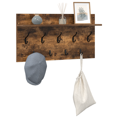 vidaXL Wandgemonteerde kapstok met plank Gerookt eiken 80 x 40 x 12 cm afbeelding3 - 1