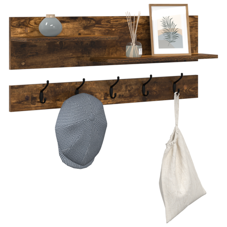 vidaXL Wandgemonteerde kapstok met plank Gerookt eiken 90 x 15 x 36 cm afbeelding3 - 1