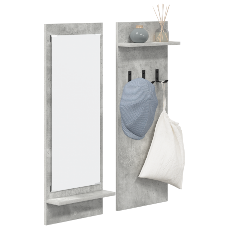 vidaXL Wandgemonteerde kapstok met plank met opslag met spiegel Beton grijs 70 x 10 x 90 cm afbeelding3 - 1
