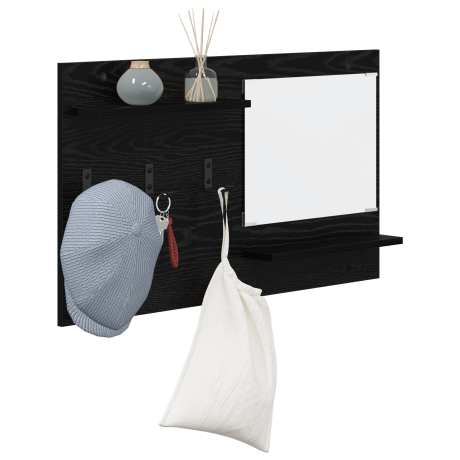 vidaXL Wandgemonteerde kapstok met plank met opslag met spiegel Zwart eiken 90 x 10 x 50 cm afbeelding3 - 1