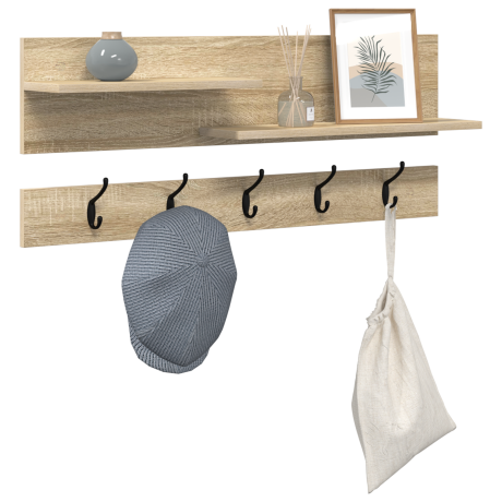 vidaXL Wandgemonteerde kapstok met plank met opslag Sonoma eiken 90 x 15 x 36 cm afbeelding3 - 1