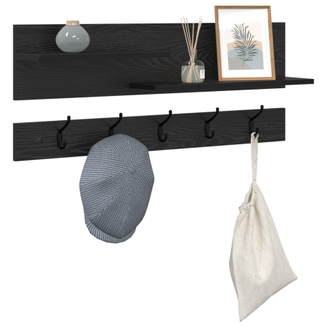 vidaXL Wandgemonteerde kapstok met plank met opslag Zwart eiken 90 x 15 x 36 cm afbeelding3 - 1