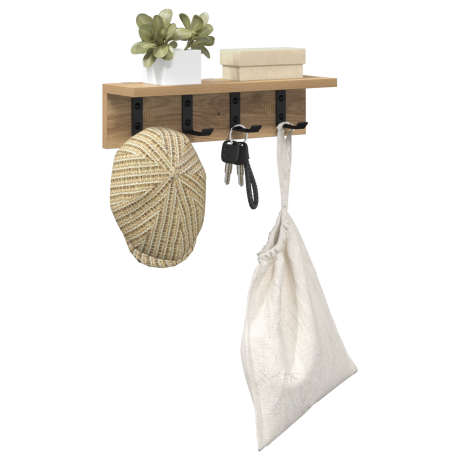 vidaXL Wandgemonteerde kapstok met plank Wandgemonteerd artisanaal eikenkleurig afbeelding3 - 1