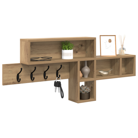 vidaXL Wandgemonteerde kapstok met plank Wandgemonteerd met opslag artisanaal eikenkleurig afbeelding3 - 1