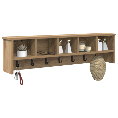 vidaXL Wandgemonteerde kapstok met plank Wandgemonteerd met opslag artisanaal eikenkleurig afbeelding3 - 1