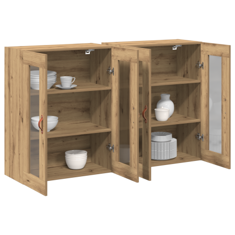 vidaXL Wandkasten 2 st 69,5x34x90 cm bewerkt hout artisanaal eiken afbeelding3 - 1