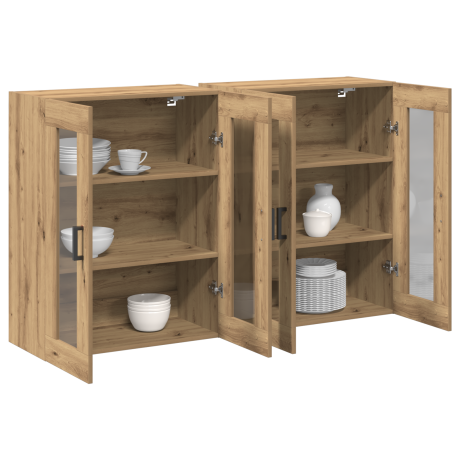 vidaXL Wandkasten 2 st 69,5x34x90 cm bewerkt hout artisanaal eiken afbeelding3 - 1