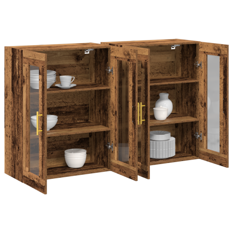 vidaXL Wandkasten 2 st 69,5x34x90 cm bewerkt hout oud houtkleurig afbeelding3 - 1