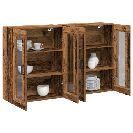 vidaXL Wandkasten 2 st 69,5x34x90 cm bewerkt hout oud houtkleurig afbeelding3 - 1