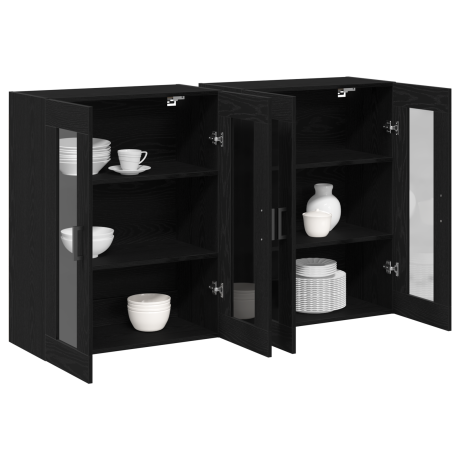 vidaXL Wandkasten 2 st 69,5x34x90 cm bewerkt hout zwart eikenkleurig afbeelding3 - 1