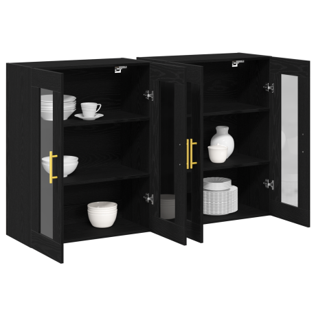 vidaXL Wandkasten 2 st 69,5x34x90 cm bewerkt hout zwart eikenkleurig afbeelding3 - 1
