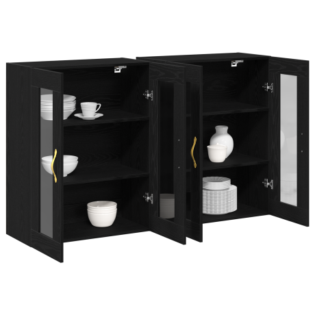 vidaXL Wandkasten 2 st 69,5x34x90 cm bewerkt hout zwart eikenkleurig afbeelding3 - 1