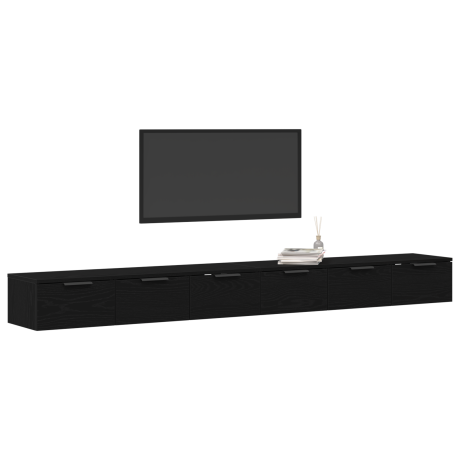 vidaXL Wandkasten 2 Stuks Zwart Eiken 102x30x20 cm Bewerkt Hout afbeelding3 - 1