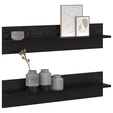 vidaXL Wandplank 2 pcs Zwart Eiken 80 x 11,5 x 18 cm Bewerkt hout afbeelding3 - 1